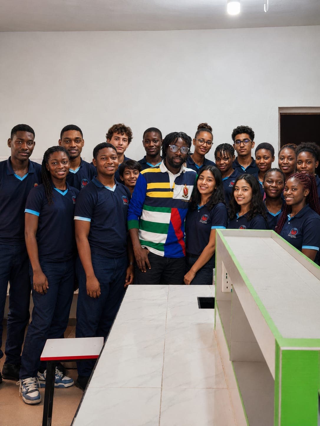 Divine Oshideko with teenagers at a Trybe youth gathering